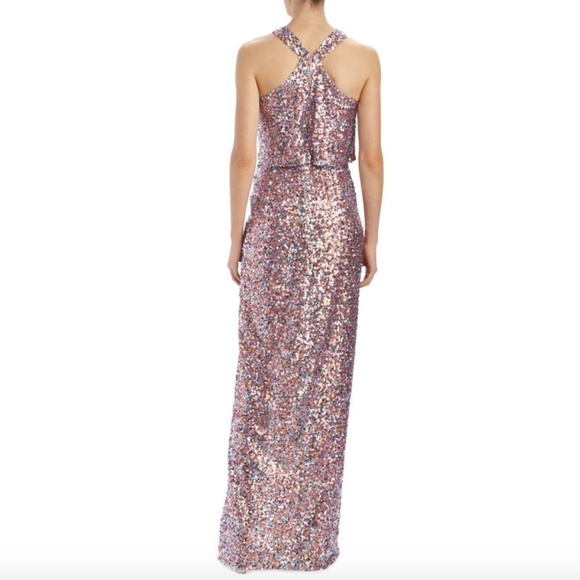 ML MONIQUE LHUILLIER Halter Sequined Gown - Picture 5 of 6
